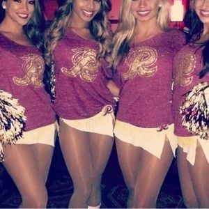 Glittery Gold “R” on loose burgundy shirt